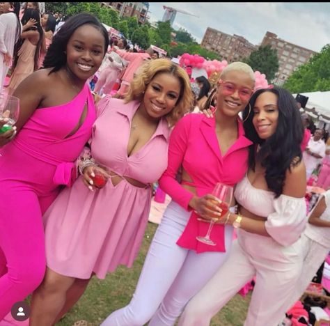 Shades Of Pink Party Outfits, Pink Party Outfits, Pink Bridal Shower Outfit, Shades Of Pink Party, Party Etiquette, Pink Dinner, Black Women Beauty, Birthday Shoot Ideas, All Shades Of Pink