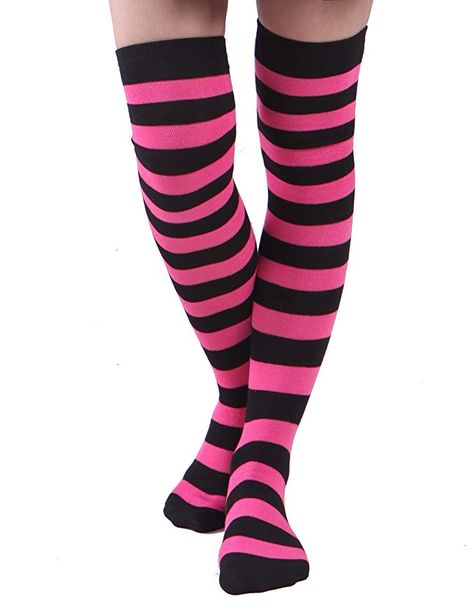 Amazon.com: Women’s Extra Long Striped Socks Over Knee High Opaque Stockings (Black & Pink): Gateway Opaque Stockings, Monster High Clothes, Silly Clothes, High Clothes, Striped Stockings, Pink Socks, Over The Knee Socks, Black Socks, Black Knees