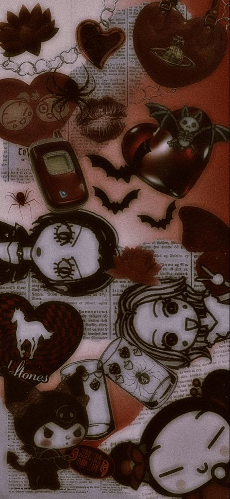 Iphone Wallpaper Goth Aesthetic, Kuromi Goth Wallpaper, Aesthetic Nana Wallpaper, Alt Phone Wallpapers, Y2k Punk Aesthetic Wallpaper, Red Kuromi Wallpaper, Alt Wallpapers Phone Aesthetic, Bad Kuromi, Emo Princess Wallpaper