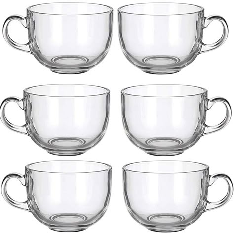 Amazon.com | Set of 6 Large 16oz Glass Wide Mouth Coffee Mug Tea Cup With Handle - Dishwasher & Microwave Safe: Coffee Cups & Mugs Assiette Design, Clear Glass Coffee Mugs, Cocina Shabby Chic, Green Tea Cups, Cappuccino Mugs, Glass Tea Cups, Coffee Cup Set, Gourmet Coffee, Glass Coffee Mugs