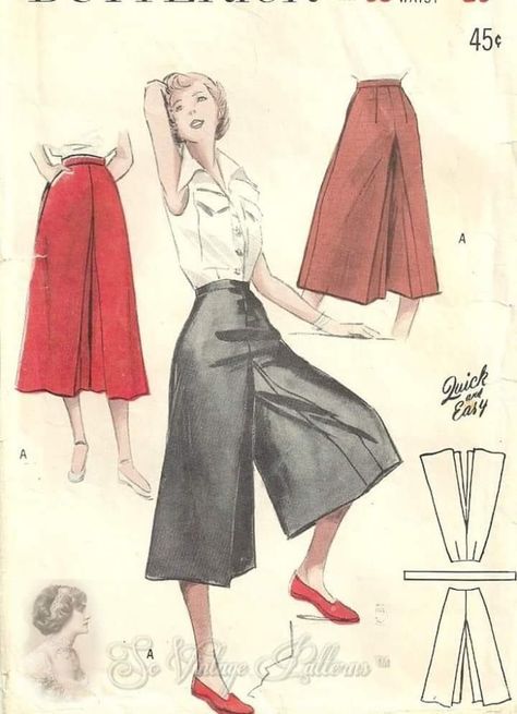 Patron Vintage, Sewing Vintage, Top Sewing, Vintage Dress Patterns, Butterick Pattern, Butterick Sewing Pattern, Split Skirt, Couture Mode, Motif Vintage