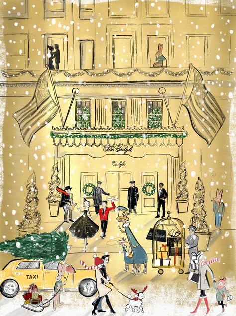 Kera Till Christmas Nyc, The Carlyle, Rosewood Hotel, New Yorker Covers, Christmas In The City, Card A, Christmas Drawing, Christmas Mood, Christmas Illustration