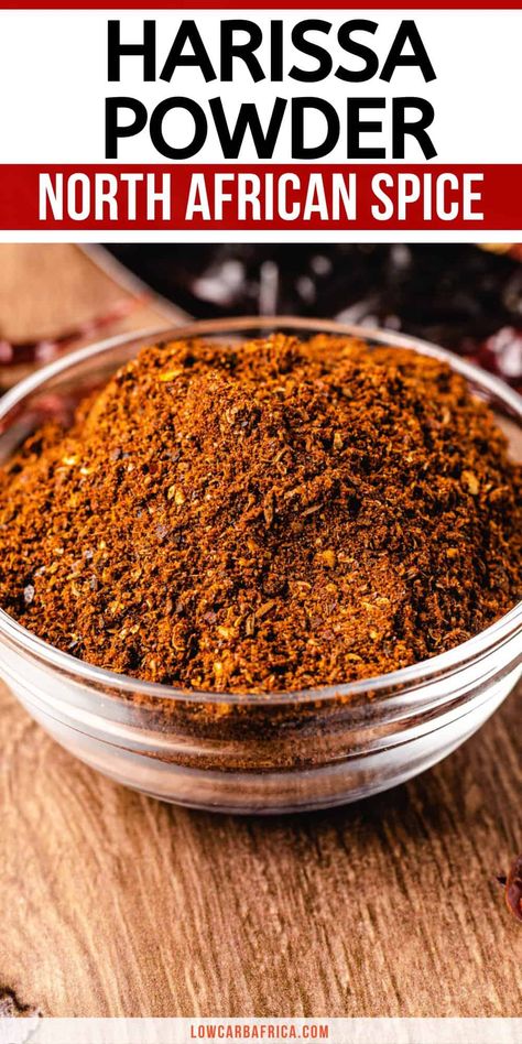 Harissa powder is a delicious African spice blend often found in Middle Eastern and African cuisine. If you love the spicy kick of harissa paste but cannot find it at your local grocery store, then this harissa powder recipe is for you! #condiments #Africancuisine Harissa Powder Recipes, Harissa Seasoning Recipes, Harrisa Paste Recipe, African Spices Blend, Baharat Spice Blend, Harissa Spice Blend Recipe, All Spice Recipe, Seven Spices Recipe, Harissa Powder