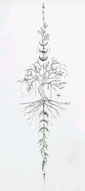 Tree Of Life Hand Tattoos For Women, Wiccan Spine Tattoos, Spine Tattoos For Women Growth, Nature Inspired Spine Tattoo, Creek Mythology Tattoo, Intricate Spine Tattoo, Shoulder Tree Tattoos For Women, Female Nordic Tattoo, Spine Tattoos For Women Tree