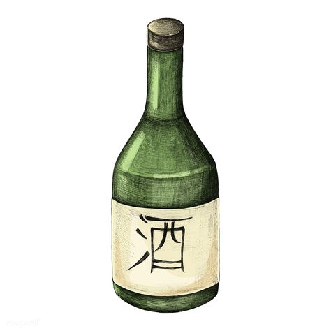 Premium image by rawpixel.com Japanese Alcohol, Wine Bottle Illustration, Bottle Sketch, Bottle Illustration, Wine Alcohol, Vintage Wine Bottle, Bottle Drawing, Sake Bottle, Japanese Sake