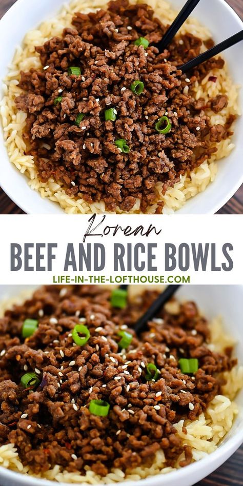 Beef And Rice Bowl, Korean Beef And Rice, Ground Beef Recipes Mexican, Korean Beef Bowl, Beef Bowls, Ground Meat Recipes, Rice Dinner, Korean Beef, Spicy Beef