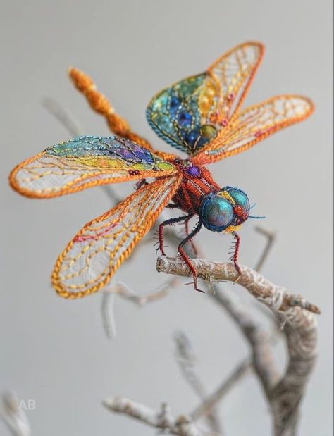 Dragonfly Paper Craft, Fabric Insects, Crochet Insect, Embroidery Dragonfly, Diy Textiles Projects, Artbook Design, Bugs Embroidery, Bug Crafts, Diy Textiles