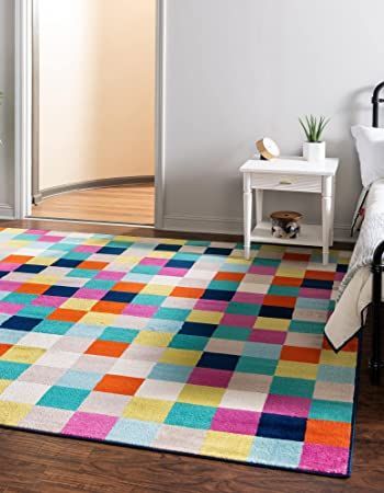 Unique Loom Azalea Collection Area Rug - Holly (Square 7' 10" x 7' 10", Turquoise/Teal) Bed In Living Room, Rug Colorful, Square Rug, Unique Loom, Dining Room Living Room, Kids Playroom, Modern Pattern, Modern Colors, Rug Store