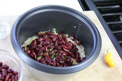 Rice Cooker Jamaican Rice And Peas Recipe. | CaribbeanPot.com Jamaican Rice And Peas Crockpot, Rice Cooker Rice And Peas, Rice And Peas In Rice Cooker, Rice And Peas Rice Cooker, Jamaican Rice And Peas Rice Cooker, Rice And Beans In Rice Cooker, Rice Cooker Beans, Rice Cooker Beans And Rice, Jamaican Peas And Rice