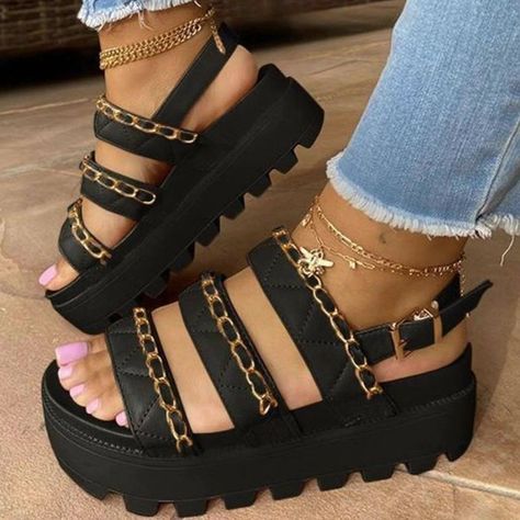 2012 Summer round head thick bottom with metal chain buckle Roman sandals women plus size small platform sandals https://m.alibaba.com/product/1600233167365/2012-Summer-round-head-thick-bottom.html?__sceneInfo={"cacheTime":"1800000","type":"appDetailShare"} Ankle Wrap Heels, Sandals Patterns, Women Platform Sandals, Dress Flip Flops, Basic Heels, Ankle Wrap Sandals, Wedges Style, Wrap Sandals, Buckled Heels