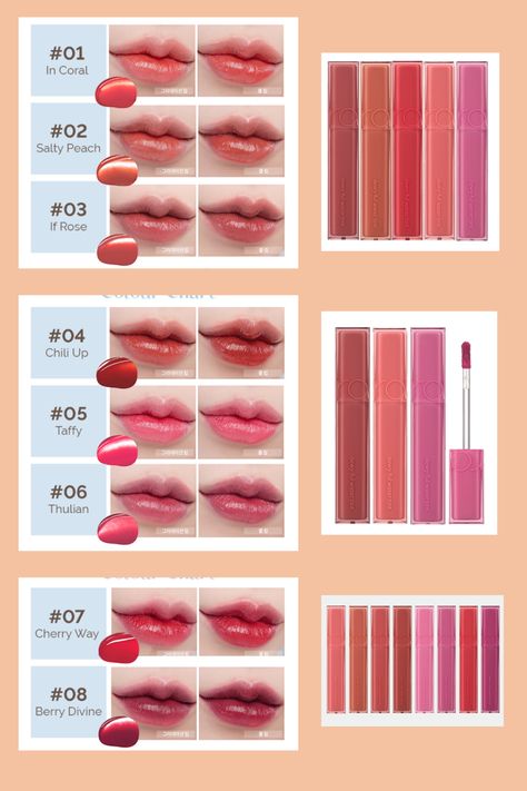 Korean Lip tints in different colours Korean Lip Tints, Dewyful Water Tint, Korean Lip Tint, Water Tint, Korean Lips, Lip Tints, Tinted Lip Gloss, Lip Tint, Korean Makeup