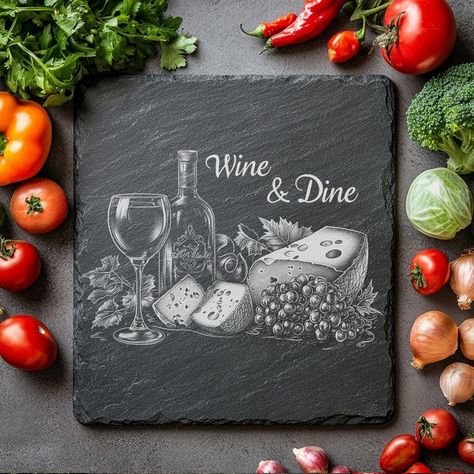 Slate Cheese Board Laser Engraving File #diy #homedecor #kitchendecor #charcuterie #cuttingboard #choppingboard #wineanddine #cheeseboard Slate Cheese Board Ideas, Minimalist Border, Slate Cheese Board, Laser Engravers, Cheese Wedge, Fairy Drawings, Cheese Party, Cheese Boards, Chopping Boards