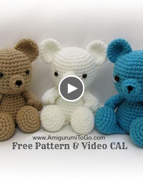 Crochet Bear Video Tutorial Bear Video, Teddy Bear Patterns Free, Bear Patterns Free, Crochet Slippers Free Pattern, Crochet Bear Patterns, Crochet Teddy Bear Pattern, Cat Amigurumi, Crochet Coaster Pattern, Grasshoppers