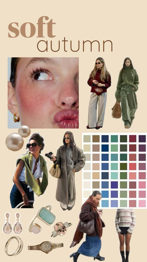 outfits and jewellery Autumn Mute, Soft Autumn Outfits, Smokey Soft Autumn, Soft Autumn Makeup, Kendall Jenner Outfits Casual, Soft Autumn Deep, Autumn Color Palette Fashion, Soft Autumn Palette, Muted Autumn