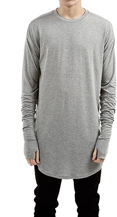 LILBETTER Mens Thumb Hole Cuffs Long Sleeve T-Shirt Basic Tee : Amazon.co.uk Futuristic Clothing, Summer Streetwear, Streetwear Mens, Long T Shirt, Basic Tee, Stylish Fashion, Thumb Holes, Sleeve Designs, Branded T Shirts