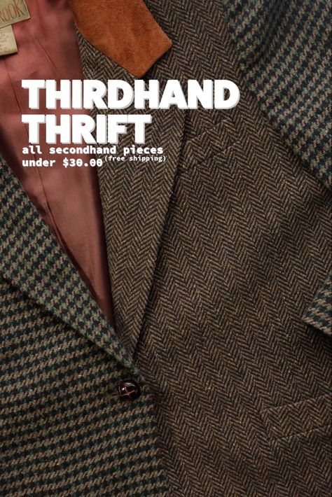 Shop Thrifted Jackets at our online thrift store, thirdhandthrift, today. Shop sustainably at a low price & Find a variety of jackets and hoodies in our secondhand shop! Follow our instagram @thirdhandthriftshop for sneak peaks. weekly drops and flash coupons weekly! #thrifted #vintagestyle #darkacademiastyle #aesthetic #layering #plaidoutfitideas #flatlayfashion Online Thrift Store Aesthetic, Thrift Store Aesthetic, Patchwork Blazer, Dark Academia Style, Second Hand Fashion, Hand Fashion, Second Hand Shop, Plaid Outfits, Flatlay Styling