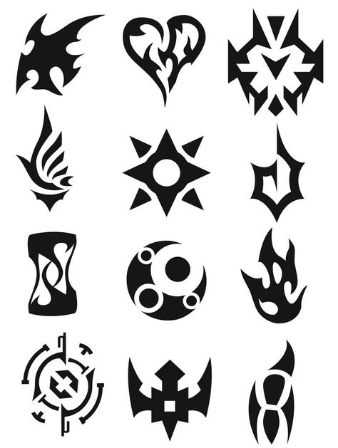 Fictional Symbols, Logo Symbol Design, Cool Symbols Design, Symbols For Tattoos, Spell Symbols, Fantasy Symbols, Gaming Symbols, Anime Symbols, Drawing Symbols