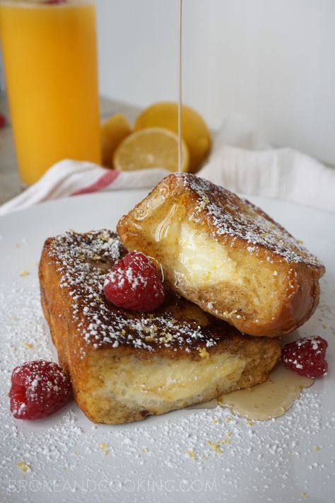 Lemon Cream Stuffed French Toast — Broke and Cooking Lemon Ricotta French Toast, Ricotta Stuffed French Toast, French Toast Pumpkin, Hawaiian French Toast, Ihop French Toast, Easy Stuffed French Toast, Ricotta French Toast, Chocolate French Toast, French Toast Roll Ups