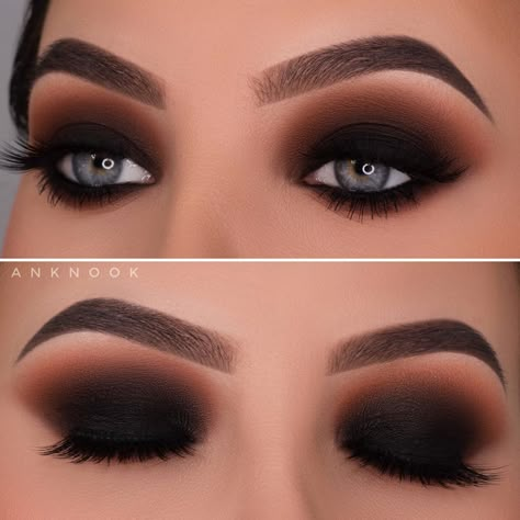 Machiaj Smokey Eyes, Black Smokey Eye Makeup, Maquillage Yeux Cut Crease, Make Up Designs, Smokey Makeup, Mekap Mata, Black Smokey Eye, Black Smokey, Smink Inspiration