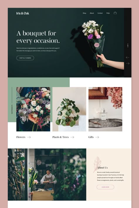 Website Design Flower Shop, Pretty Website Design Inspiration, Flower Portfolio Design, Branding And Web Design, Herbalist Website Design, Art Shop Website Design, Website Home Page Ideas, Plant Website Design Inspiration, Plant Shop Website