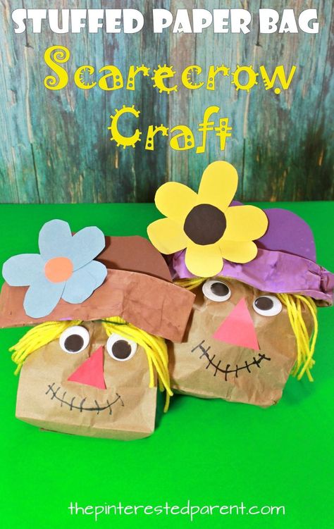 Brown paper bag crafts for the fall. These stuffed paper bag Indian corn, apple tree and scarecrow stuffed bag crafts for the kids are perfect for autumn Paper Bag Fall Crafts, Brown Paper Bag Crafts, Paper Bag Scarecrow, Scarecrow Craft, Harvest Crafts, Brown Paper Lunch Bags, Scarecrow Crafts, November Crafts, Paper Bag Crafts