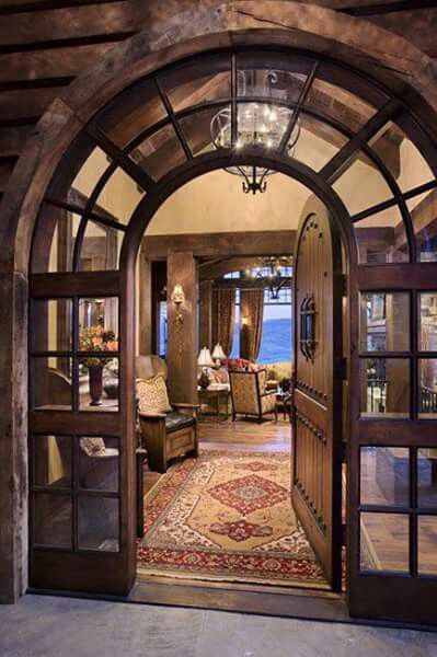 Door Archway, Rustic Entryway, Wood Front Doors, Casas Coloniales, Beautiful Doors, Cabin Homes, Log Homes, Door Design, My Dream Home