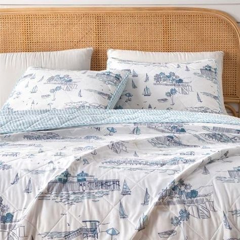 Amazon.com: Full / Queen Coastal Quilt Bedding Set, Summer Coastal Quilt with Shams, Beach 3-Piece Reversible All Season Bedspread Quilt Set. Lightweight Nautical Quilted Coverlet. Cape Elizabeth Collection, Blue : Home & Kitchen Nautical Decor Bedroom, Coastal Quilts, Nautical Bedroom, Beachy Room, Cape Elizabeth, Coastal Room, Top Of Bed, Luxury Quilts, Beach Room