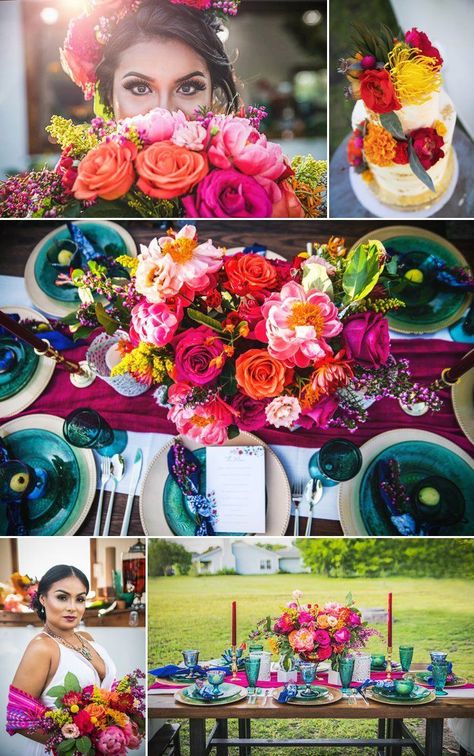 Spring Wedding Colors Turquoise, Cinco De Mayo Wedding Reception, Elegant Mexican Theme Wedding, Mexican Wedding Color Schemes, Mexican Colorful Wedding, Fiesta Wedding Reception, Bold Wedding Color Palette, Spanish Wedding Color Palette, Mexican Inspired Wedding Decor