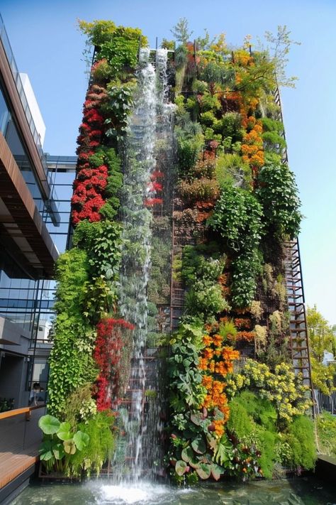 Eco City Concept, Easy Outdoor Projects, Eco City, Waterfall Wall, Jungle Art, Stone Walkway, Wall Fountain, Water Features In The Garden, Green City