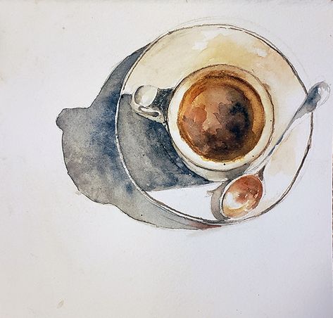 Coffee Watercolor Painting, Tea Sketch, Tea Cup Illustration, Cappuccino Art, Coffee Watercolor, Watercolor Architecture, Watercolor Paintings For Beginners, Watercolor Journal, Watercolour Inspiration