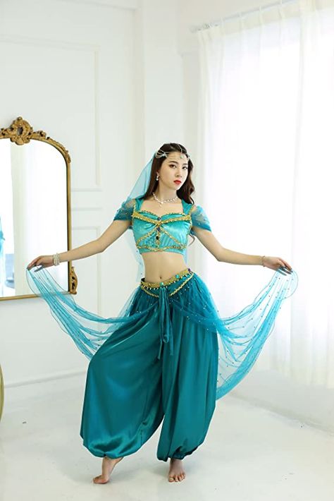 Aladdin Halloween, Princess Jasmine Cosplay, Princess Jasmine Costume, Belly Dancer Costumes, Princess Halloween Costume, Dancer Costume, Fantasia Disney, Belly Dance Outfit, Dance Outfit