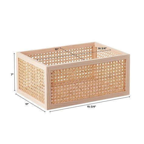 The Container Store Artisan Rattan Cane Bin | The Container Store Short Storage Baskets, Boho Storage Bins, Aesthetic Storage Bins, Wood Storage Bins, Storage Basket Ideas, Rattan Accessories, Wooden Storage Bins, Cane Baskets, Closet Storage Bins