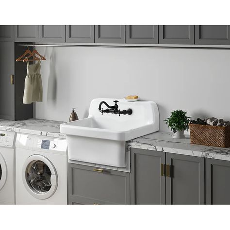 Ellai 18.98'' L x 23.98'' W Wall Mount Laundry Sink & Reviews | Wayfair Slop Sink, Sink Replacement, Laundry Tubs, Laundry Sink, Utility Sink, Farm Style, Kitchen Wallpaper, Ceiling Fan In Kitchen, Farmhouse Sink