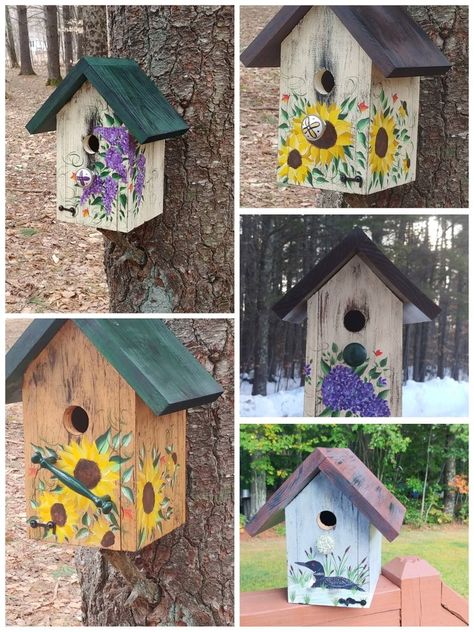 Large Bird Houses, Unique Farmhouse Decor, Hand Painted Birdhouses, Birdhouse Craft, Wood Birdhouses, Beautiful Birdhouses, Wooden Bird Houses, Rustic Birdhouse, Bird Houses Ideas Diy