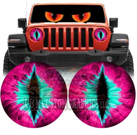 PRICES MAY VARY. 7 Inch eyes 2018 JK Wrangler, and older round jeep headlights 8 Inch eyes 2018 JL Wrangler, Gladiator and Jeep Renegade Our USA-made headlight decals are made from high-quality, durable vinyl. They are waterproof Installing our headlight decals is easy and can be done in just a few simple steps. First, clean your headlights with alcohol and a microfiber cloth. Then, remove the backing from the decal and cut 8 slits to help it lay flat. and apply it to your headlights, pressing d Jeep Headlights, Jl Wrangler, Cars Jeep, Pink Jeep, Jeep Ideas, Jeep Jeep, Truck Paint, Dream Cars Jeep, Pink Eye