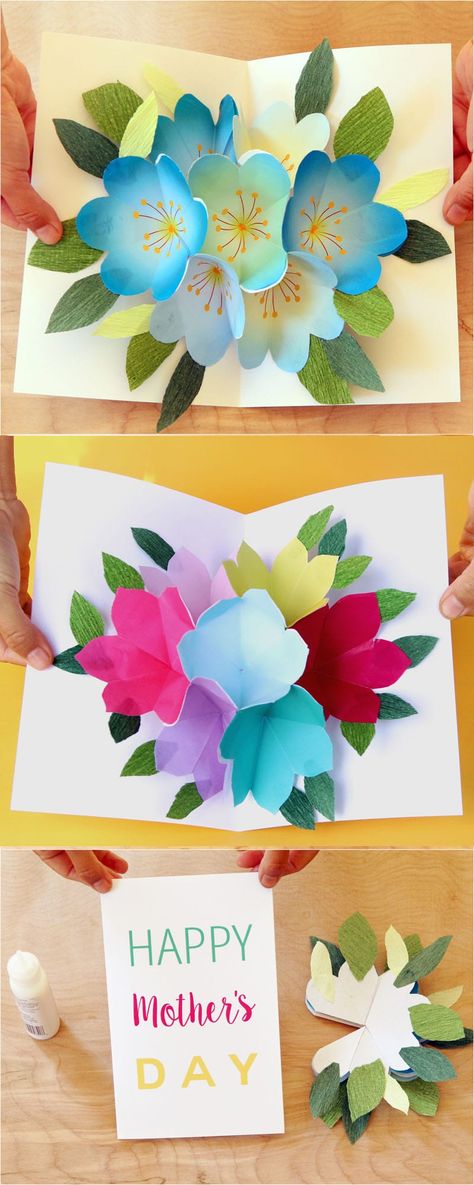 Easy to make Happy Mother's Day Card with gorgeous pop-up flowers in 3 simple steps! Beautiful handmade card with free printable templates, video tutorial and helpful tips I have learned on how to make a great pop up bouquet quickly and easily. Diy Pop Up Cards, Diy Mother's Day Crafts, Pop Up Card Templates, Diy Pop, Classroom Idea, Anniversaire Diy, Happy Mother's Day Card, Pen Pals, Card Templates Free