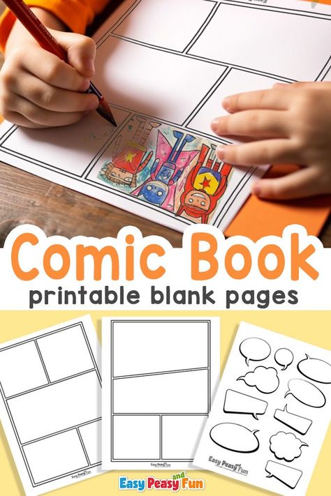 Free Printable Comic Book Blank Pages Comic Book Crafts, Make A Comic Book, Love Comic, Comic Book Template, Superhero Stories, Comic Book Drawing, Printable Christmas Coloring Pages, Fruit Coloring Pages, Free Comic Books