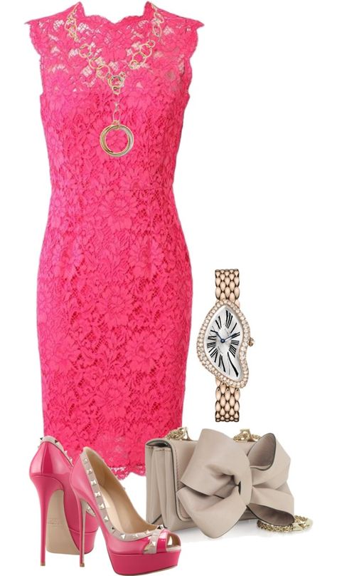 "Spring Trend Valentino and Cartier" by nuria-pellisa-salvado on Polyvore Lace Pink Dress, Outfits For Women, Everything Pink, Spring Trends, Complete Outfits, Pink Lace, Pink Orange, Look Fashion, Classy Outfits