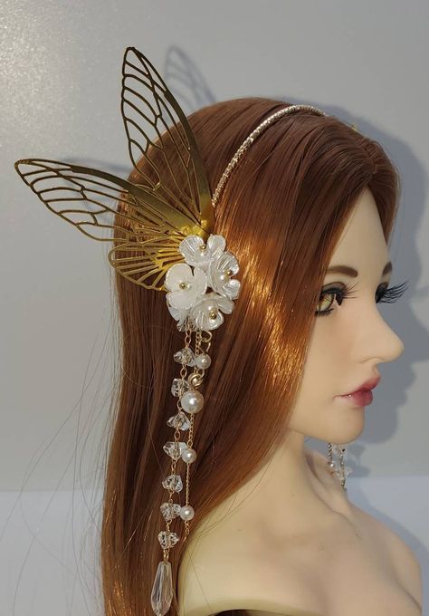 This crown, is handmade ,from Metal, Crystal beads and Resin Flowers STORE POLICY  -not recommended  for children  - I have a no return no refund policy on all of my custom crowns Fairy Hair Chain, Fairy Wing Crown, Resin Headpiece, Fantasy Headpieces, Wire Tiara, Wing Crown, Butterfly Tiara, Fairy Headdress, Crown Butterfly