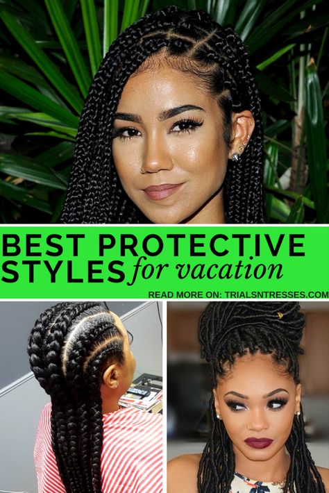 Best Protective Styles For Vacation - Trials N Tresses African American Vacation Hairstyles, Protective Style For Vacation, Black Hairstyles For Vacation, Protective Styles For The Beach, Protective Vacation Hairstyles, Vacation Hairstyles For Black Women The Beach, Travel Hairstyles For Black Women, Black Vacation Hairstyles, Vacation Braids The Beach