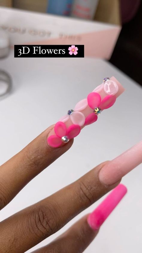 Nails W 3d Flowers, 3d Spring Nails, 3d Nail Designs Flowers, 3d Flower Nails Acrylics, 3d Flowers Nails, Nails With 3d Flowers, Flower Acrylic Nails, Freestyle Nails, Fye Nails