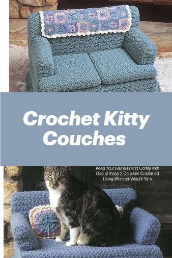 Kitty Couch, Crochet Cat Bed, Crochet Cat Toys, Cat Couch, Crochet Magazine, Stitch Crochet, Crochet Applique, Crochet Cat, Crochet Home