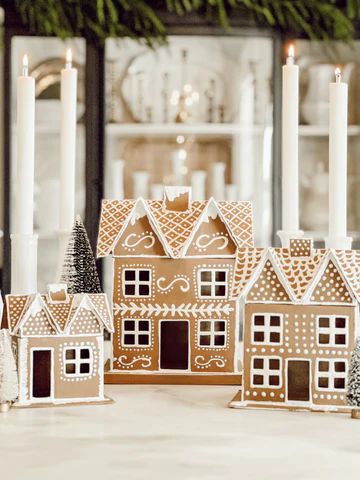 Gingerbread Wooden House, Neutral Gingerbread House, Diy Pottery Barn Gingerbread House, Gingerbread Village Decor, Cardboard Ginger Bread Houses, Ceramic Gingerbread House Diy, Gingerbread House Crafts For Kids, Cricut Gingerbread House, Diy Wooden Gingerbread House