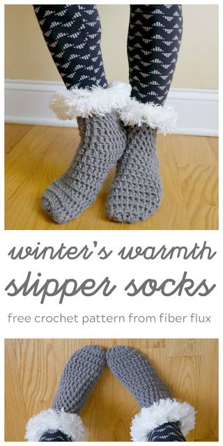 Winter's Warmth Slipper Socks, free crochet pattern + full video tutorial from Fiber Flux Crochet Sock Pattern Free, Crochet Fluffy, Crochet Socks Pattern, Slipper Pattern, Crochet Slipper, Cool Crochet, Fluffy Socks, Cozy Accessories, Socks Pattern