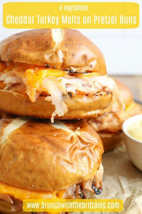 Sandwich On Pretzel Bun, Sandwiches On Pretzel Buns, Turkey And Cheddar Sandwich, Chicken Pretzel Bun Sandwich, Pretzel Bun Chicken Sandwich, Turkey Sliders On Pretzel Rolls, What To Make With Pretzel Buns, Recipes With Pretzel Buns, Pretzel Rolls Sandwich