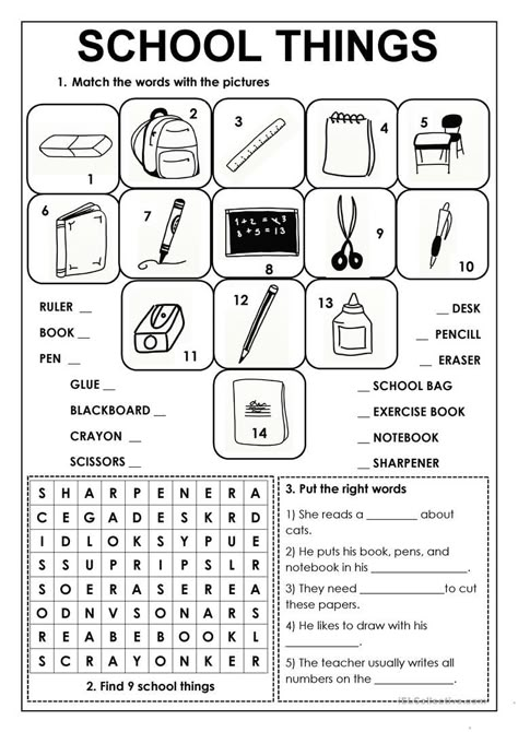 Things In The Classroom Worksheet, School Things Worksheet, Classroom Worksheet, Classroom Objects, School Objects, English Exercises, English Worksheets For Kids, School Materials, Kids English