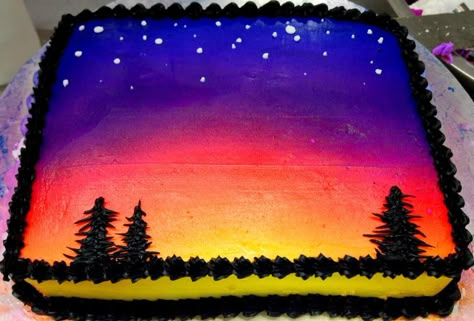 Sunset Cake, Cake Decorating Airbrush, Wolf Cake, Airbrush Cake, Black Frosting, Lily Cake, Sheet Cake Designs, Birthday Sheet Cakes, Thanksgiving Cakes