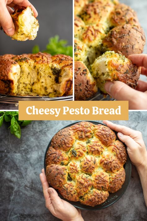 Cheesy Pesto Bread Recipe - The Gourmet Larder Pesto Bread Recipe, Sourdough Pesto Bread, Pesto Swirl Bread, Cheesy Pesto Pull Apart Bread, Cheesy Pesto Bread, Pesto Bread, Italian Bread Recipes, Cheesy Bread, Dairy Free Options