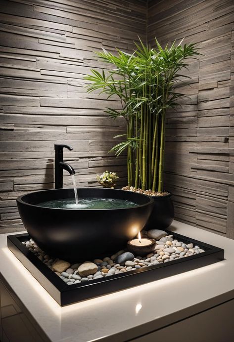 29 Breathtaking Bathroom Decor Ideas to Revamp Your Space 3 Bathroom Decor Plants Modern, Black Theme Home Decor, Spa Bathroom Lighting Ideas, Black And White Bathroom Ideas Modern, Budget Interior Ideas, Bamboo Decor Ideas, Asian Inspired Bathroom, Exotic Bathrooms, Tropical Bathroom Ideas