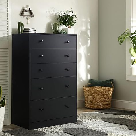 Amazon.com: MUPATER Oversized Dresser Chest of Drawers for Bedroom Storage, Tall 5 Drawer Dresser Wood Grain with Metal Knobs for Living Room, Hallway and Entryway, Black : Home & Kitchen Black Chest Of Drawers, Drawers For Bedroom, Black Dresser, Bedroom Chest Of Drawers, 5 Drawer Dresser, Dresser Chest, 4 Drawer Dresser, Tall Dresser, Bedroom Chest